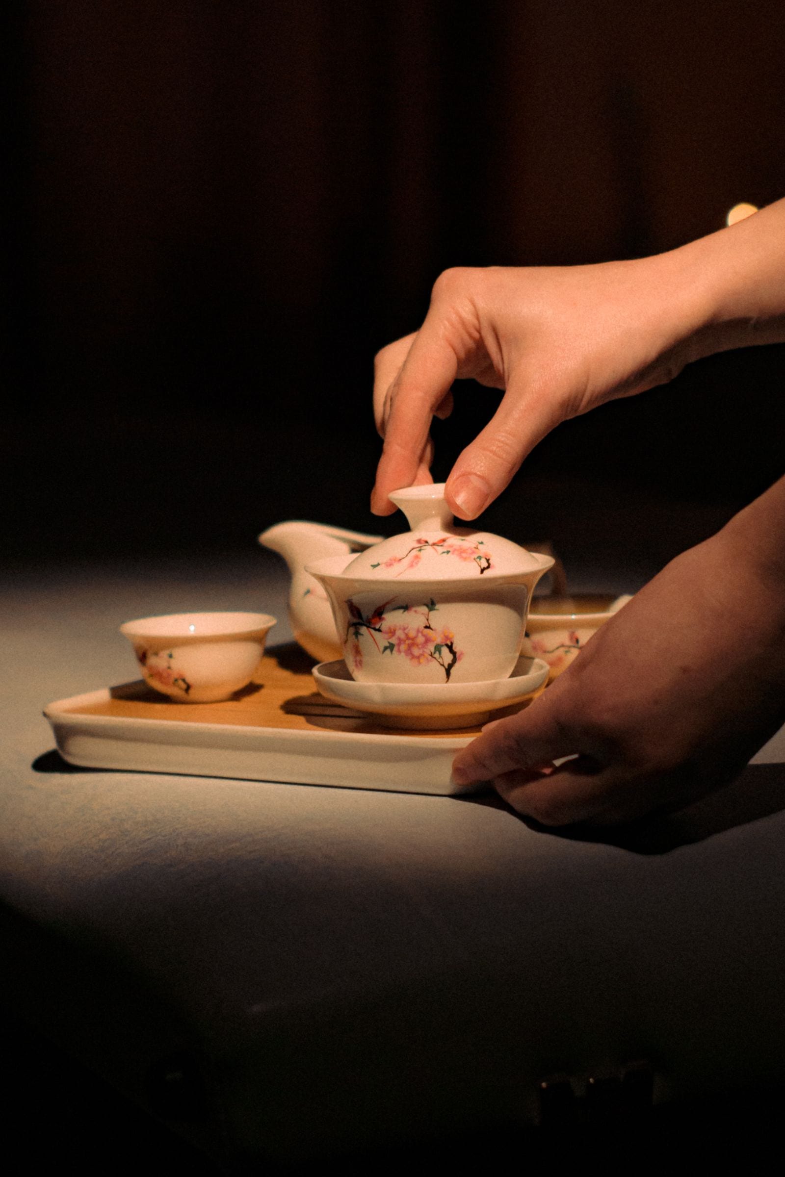 Ceramic tableware in different shapes and textures on a table